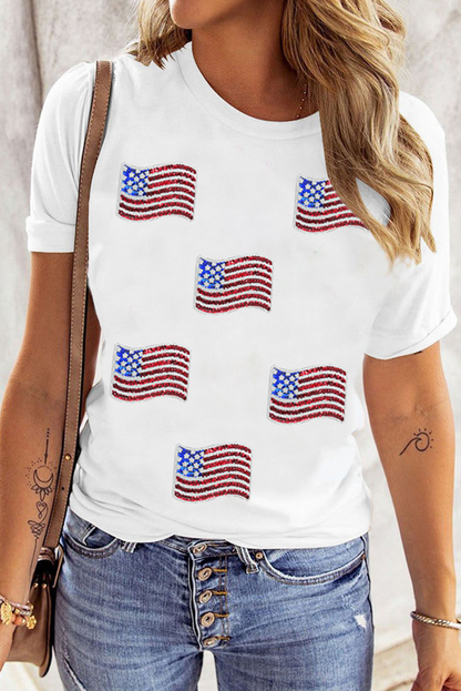 Sequin American Flag Tee Flag Day Independence Top