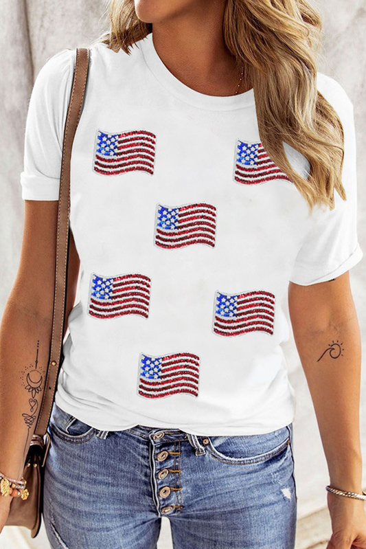 Sequin American Flag Tee Flag Day Independence Top