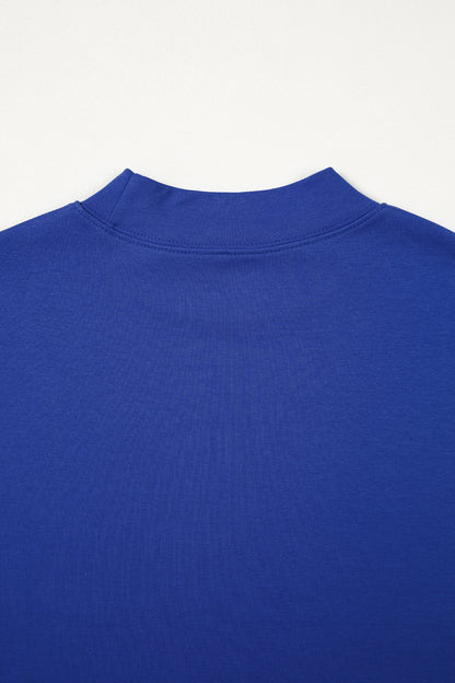 Dark Blue Oversized Mock Neck Tee Casual Relaxed Top