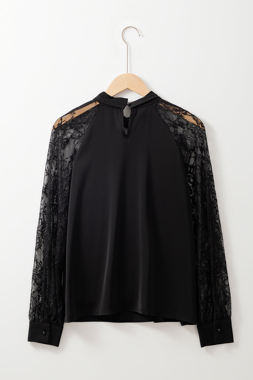 Black Lace Sleeve Keyhole Blouse Elegant Long Sleeve Top