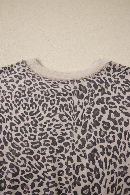 Leopard Print Long Sleeve Crew Neck Casual Sweatshirt