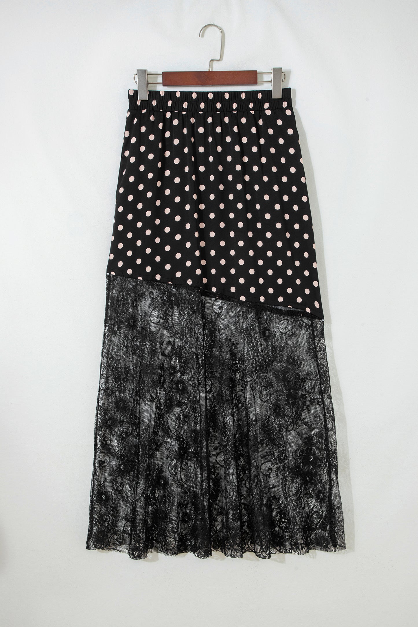 Black Polka Dot Lace Sheer Midi Maxi Skirt