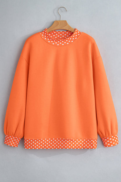 Red Polka Dot Trim Oversized Colorblock Sweatshirt
