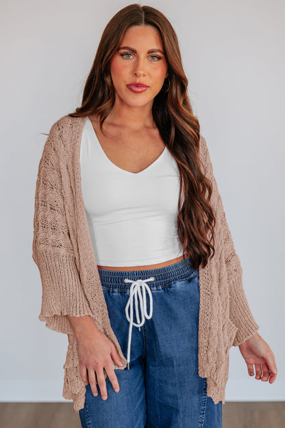 Old Rose Hollow Knit Drop Shoulder Cardigan Sweater