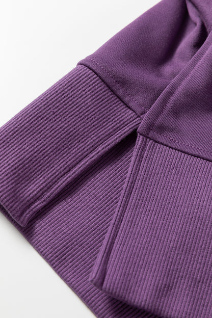 Solid Oversize Slit Sweatshirt with Ribbed Leggings Set