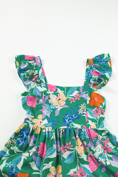 Easter Floral Square Neck Ruffle Strap Maxi Dress