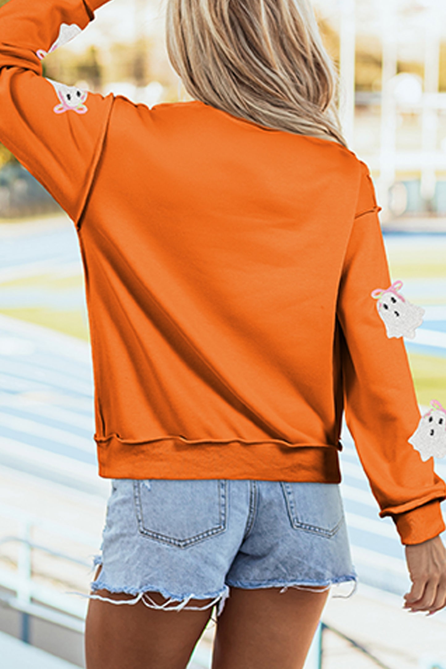 Sequin Ghost Mock Neck Halloween Sweatshirt
