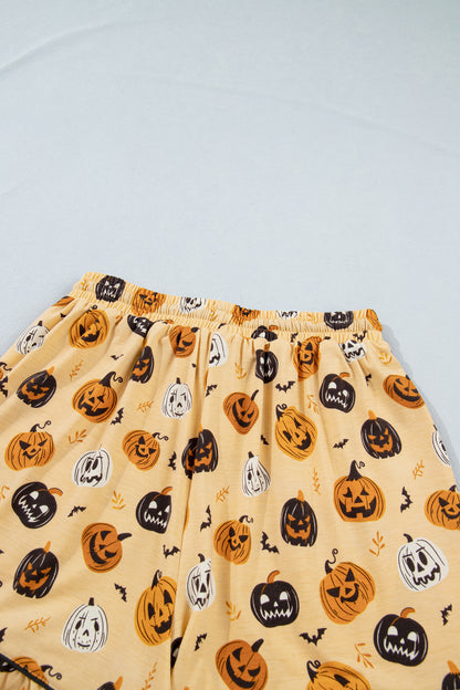 Halloween Pumpkin Print Ruffle Shorts Pajama Set