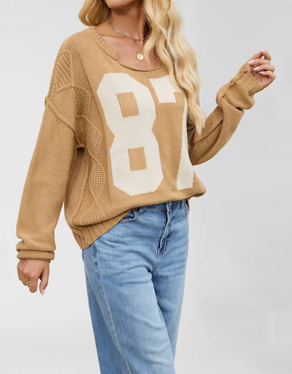 Oversized Knit Pullover with Bold 87 Print