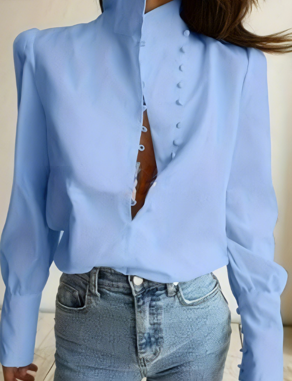 Women's Cotton Stand Collar Button-Up Blouse