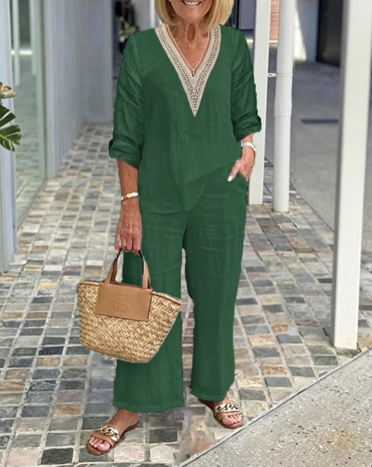 Women's V-Neck Lace Lounge Set Plus Size Two Piece