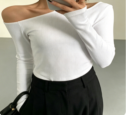 One Shoulder Cutout Long Sleeve Fitted Top