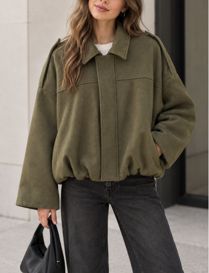 Womens Oversized Faux Suede Collared Zip Jacket