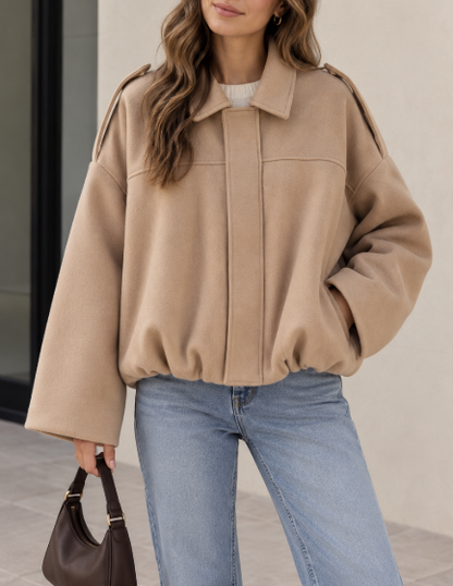 Womens Oversized Faux Suede Collared Zip Jacket
