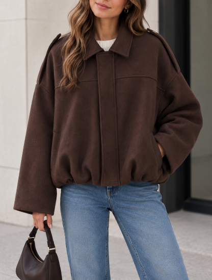 Womens Oversized Faux Suede Collared Zip Jacket