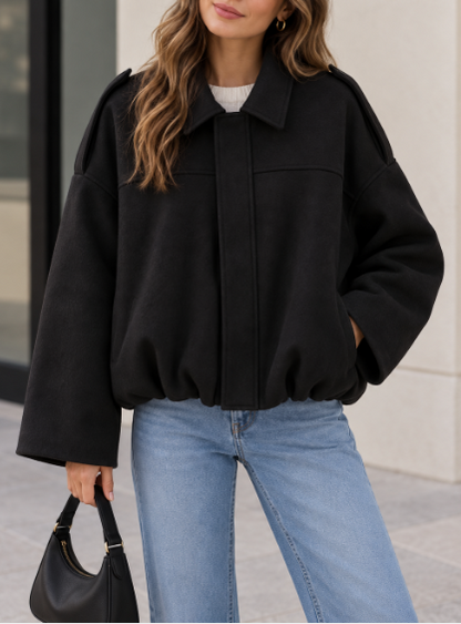 Womens Oversized Faux Suede Collared Zip Jacket