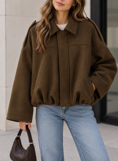 Womens Oversized Faux Suede Collared Zip Jacket