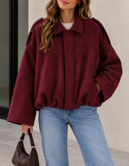 Womens Oversized Faux Suede Collared Zip Jacket