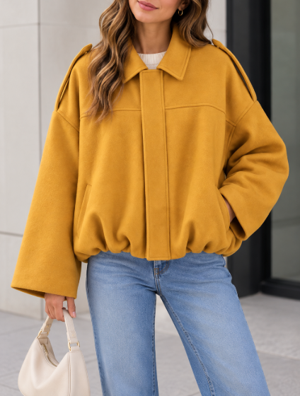 Womens Oversized Faux Suede Collared Zip Jacket