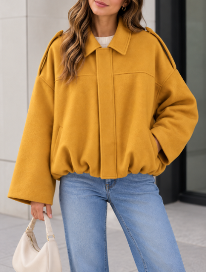 Womens Oversized Faux Suede Collared Zip Jacket