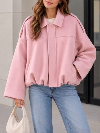 Womens Oversized Faux Suede Collared Zip Jacket