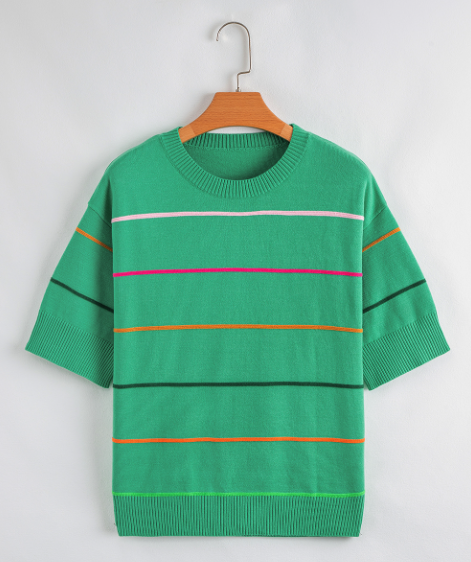 Colorblock Striped Half Sleeve Drop Shoulder Sweater