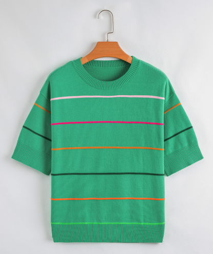 Colorblock Striped Half Sleeve Drop Shoulder Sweater