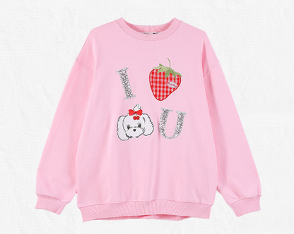 Dog & Strawberry Print Sweatshirt for Kids